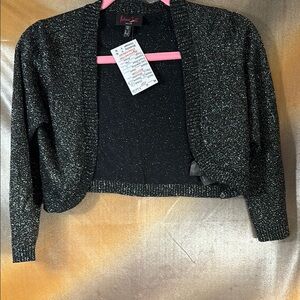 Patricia Fields size 6 Black knitted Glitter Shrug shimmery and soft E1